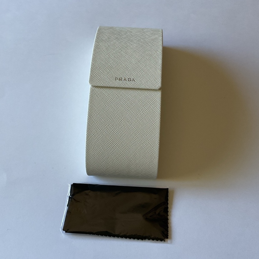 PRADA LARGE SAFFIANO LEATHER SUNGLASSES CASE WHITE CLEANING CLOTH BLACK NEW